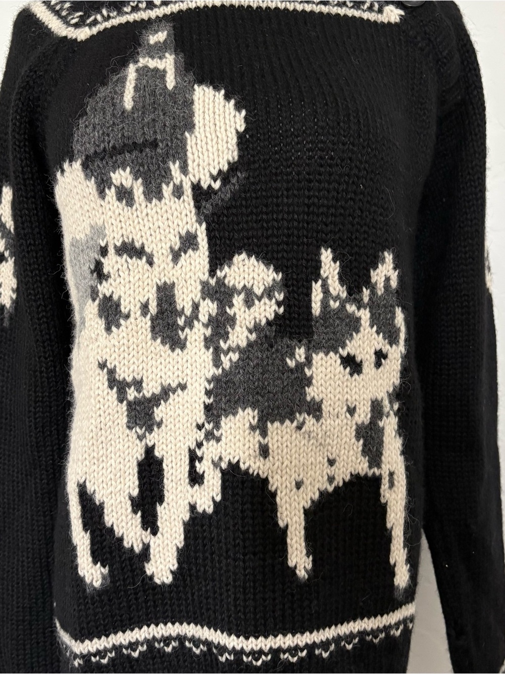 Black & Cream Huskies Alpaca Wool Knit Button-Neck Turtleneck Sweater Women’s Sm - Picture 2 of 7